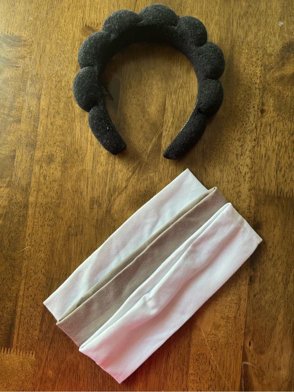 Soft Padded Black Headband and White & Tan Stretch Headbands Set